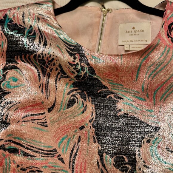 💯 Kate Spade | Regal Plumes Metallic MIni Shift Dress - Picture 4 of 9